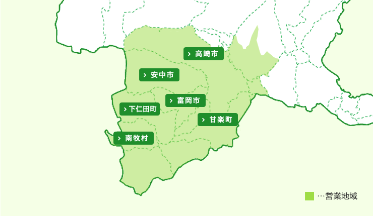 群馬県信用組合の営業地域のマップ